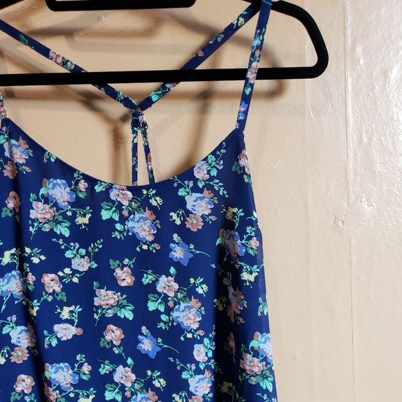 Hem & Thread Blue Floral Strappy Halter Dress LG - Picture 7 of 8